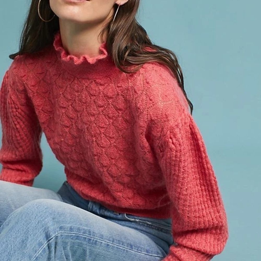 Anthropologie Knitted & Knotted Puffed Sleeve Pullover Sweater